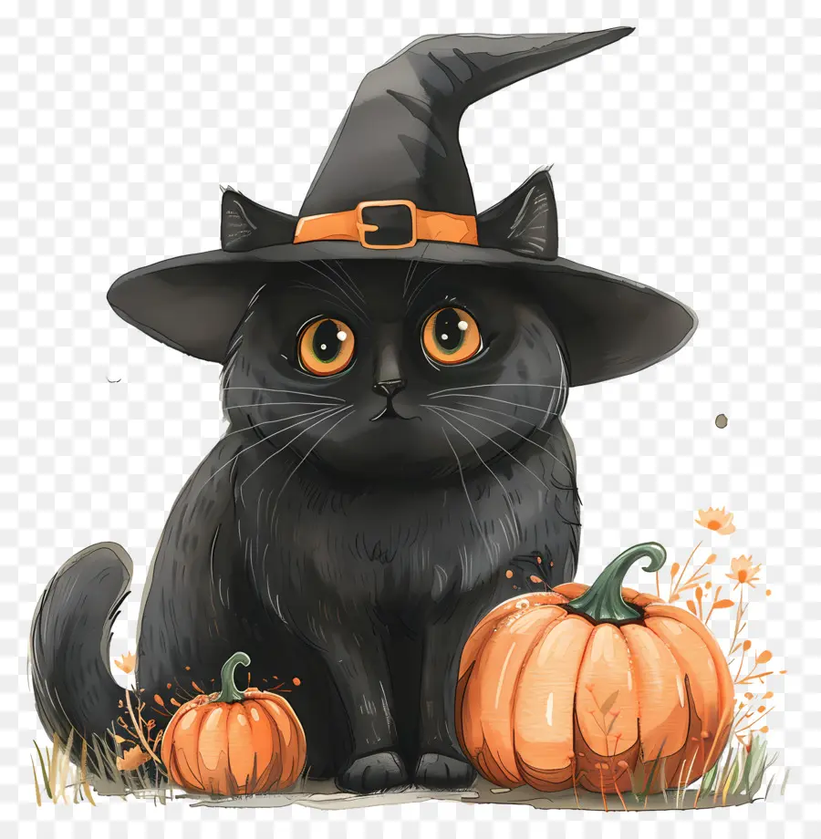 Kucing Halloween Yang Lucu，Kucing Hitam Dengan Labu PNG