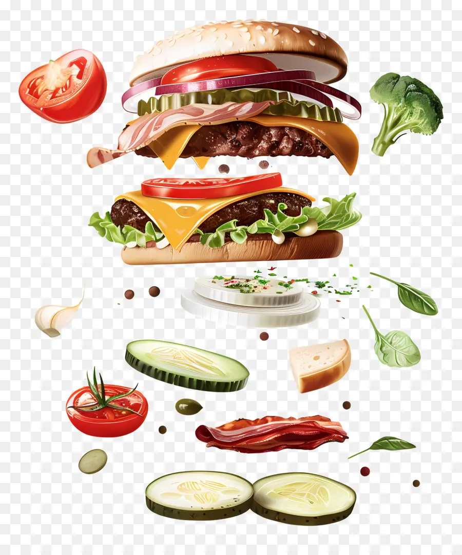 Burger Mengambang，Bahan Burgernya PNG