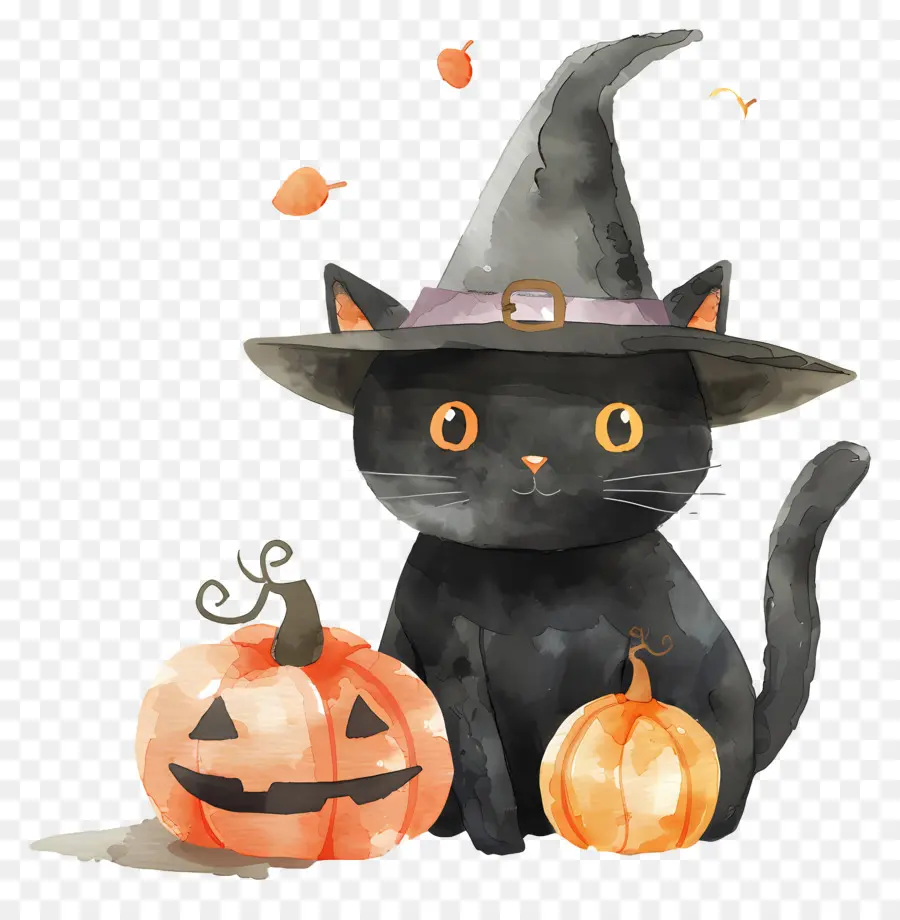 Kucing Halloween Yang Lucu，Kucing Hitam Dengan Labu PNG