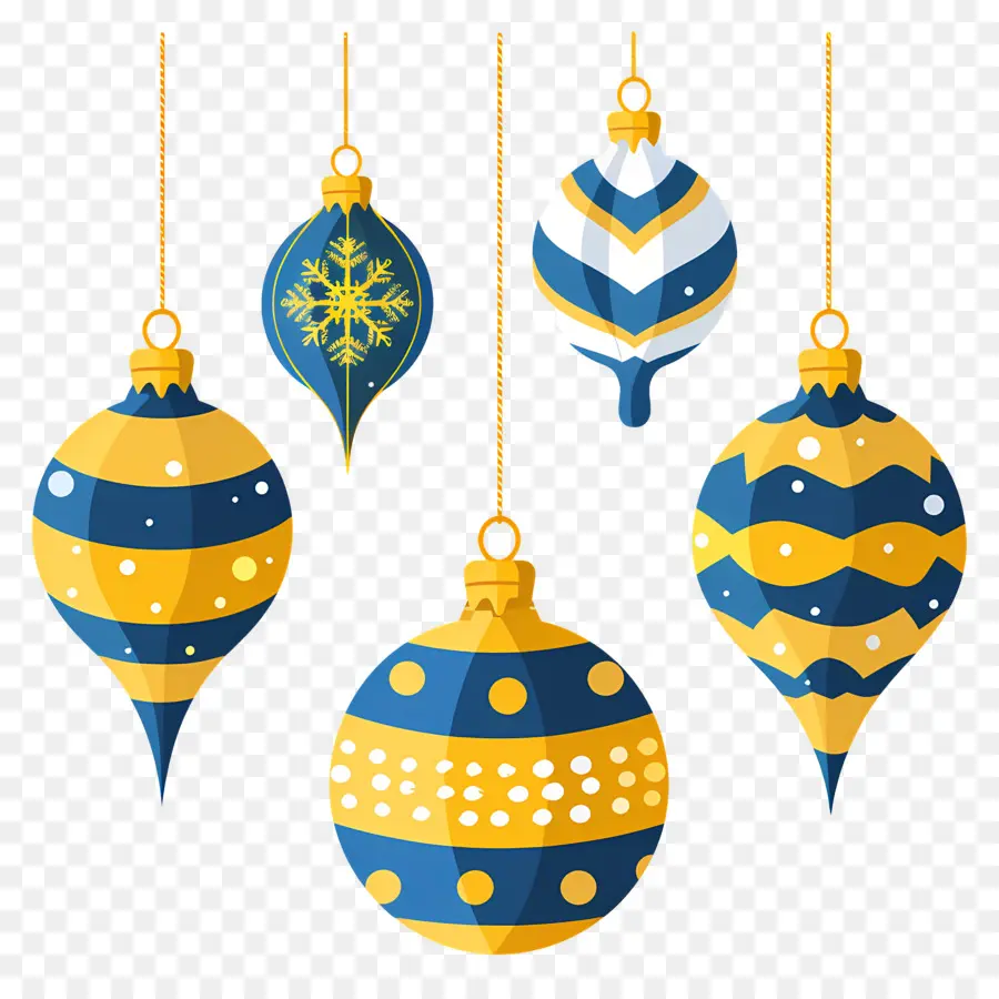 Menggantung Bola Natal，Ornamen Biru Dan Kuning PNG