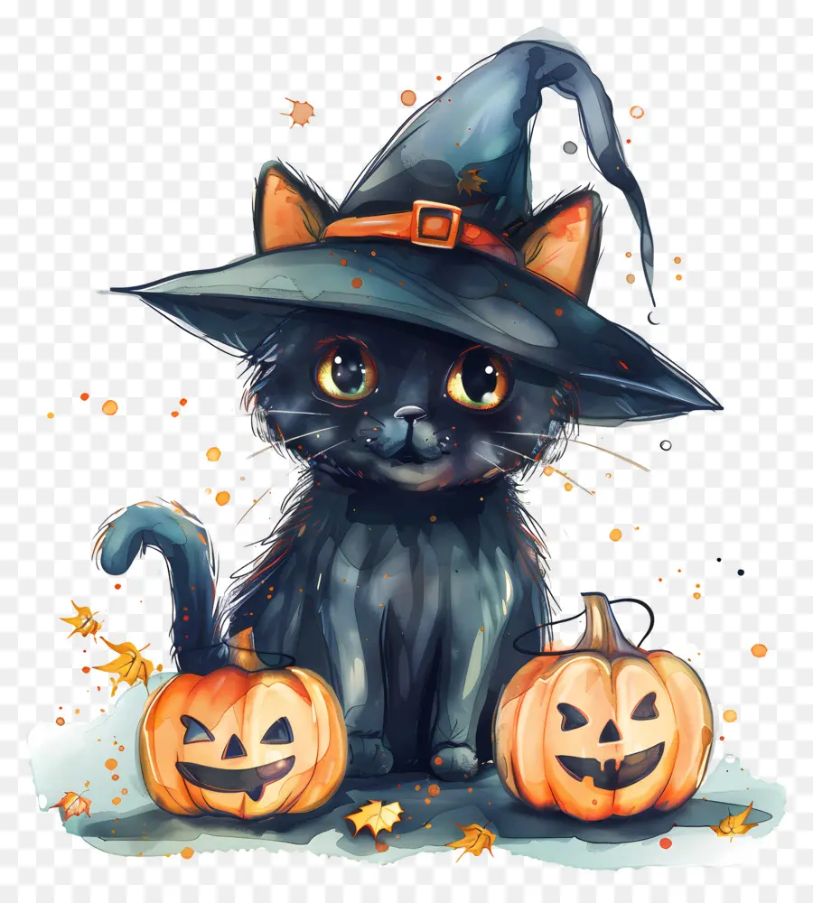 Kucing Halloween Yang Lucu，Kucing Hitam Dengan Labu PNG