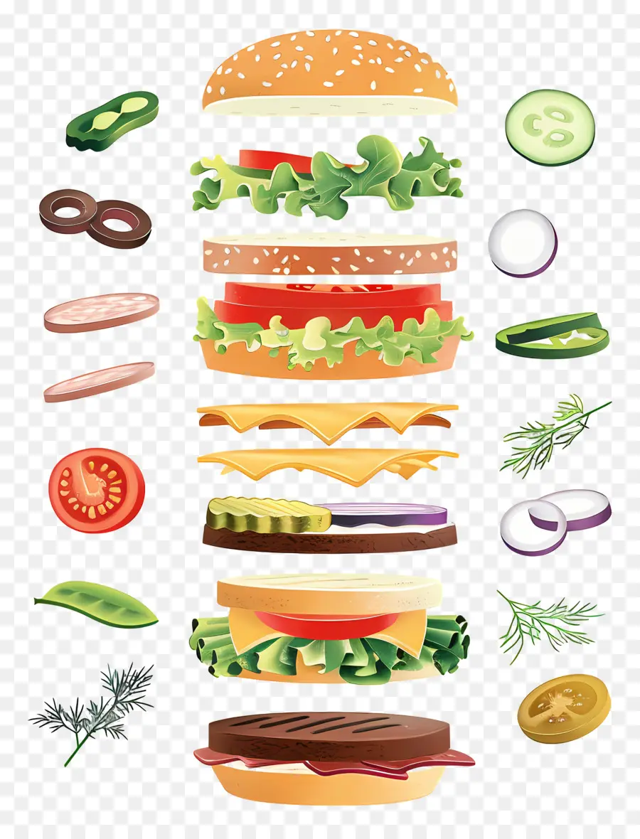 Burger Mengambang，Bahan Burgernya PNG