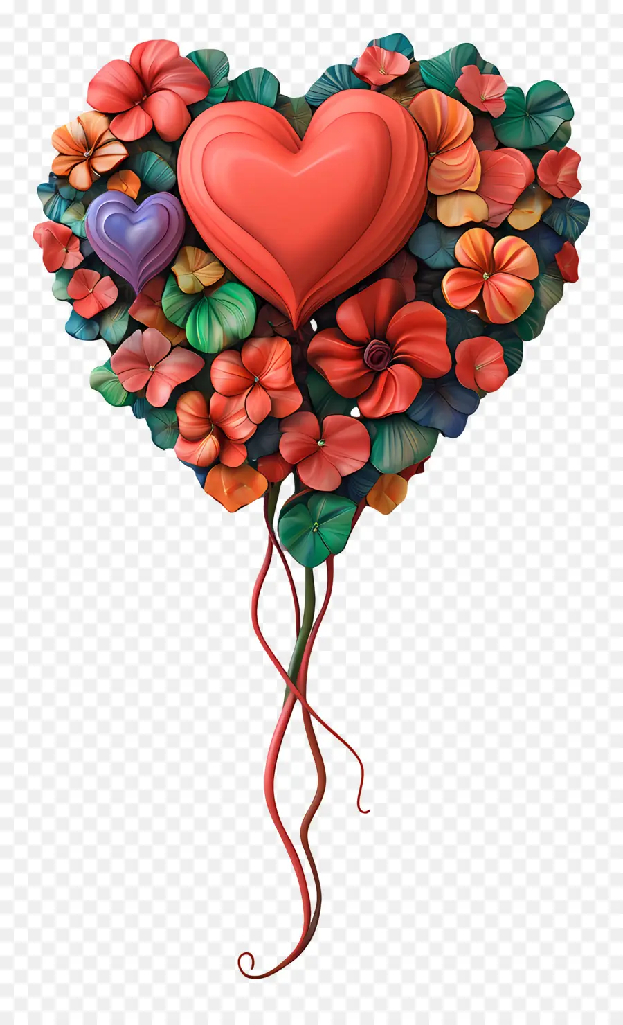 Balon Cinta，Balon Hati Dengan Bunga PNG