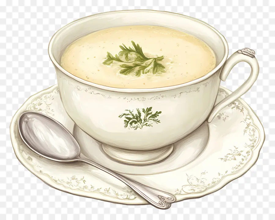 Vichyssoise，Sup Dalam Cangkir Vintage PNG