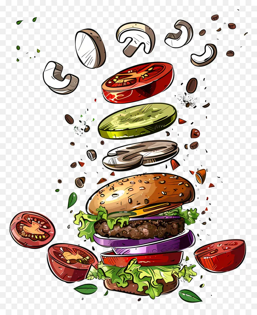 Burger Mengambang，Bahan Burgernya PNG