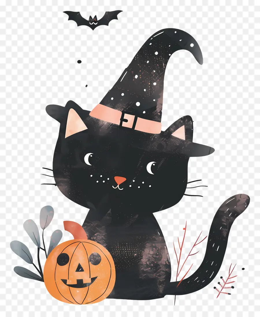 Kucing Halloween Yang Lucu，Kucing Hitam Dengan Labu PNG