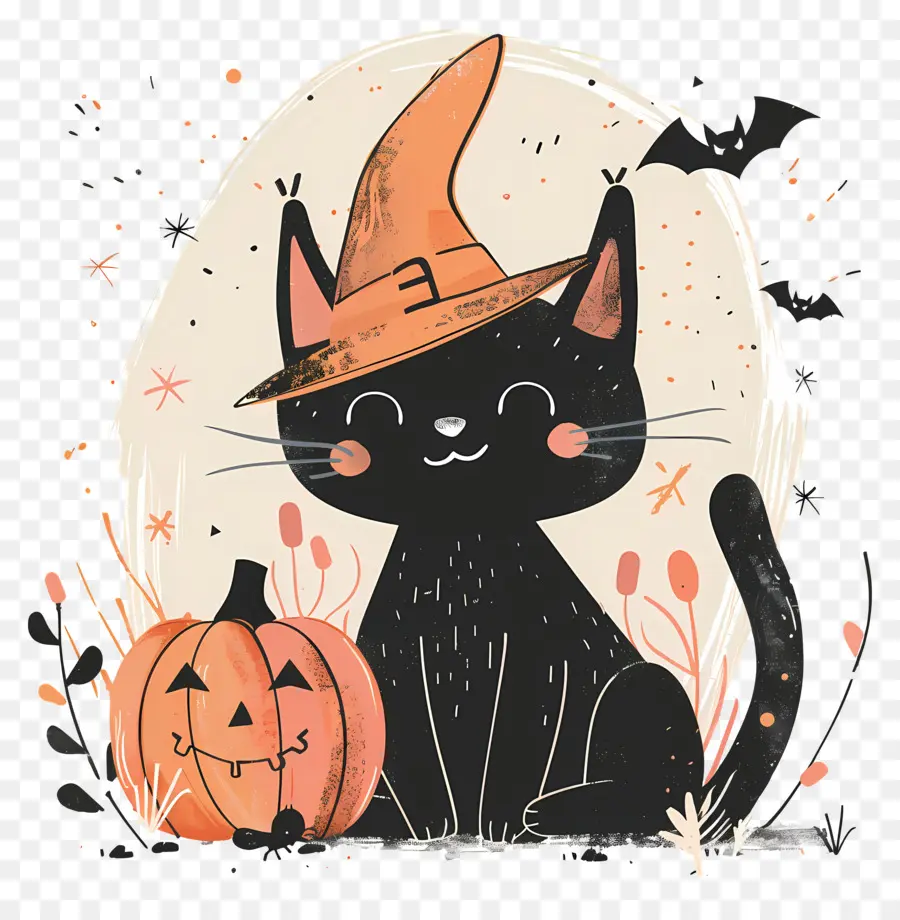 Kucing Halloween Yang Lucu，Kucing Hitam Dengan Labu PNG