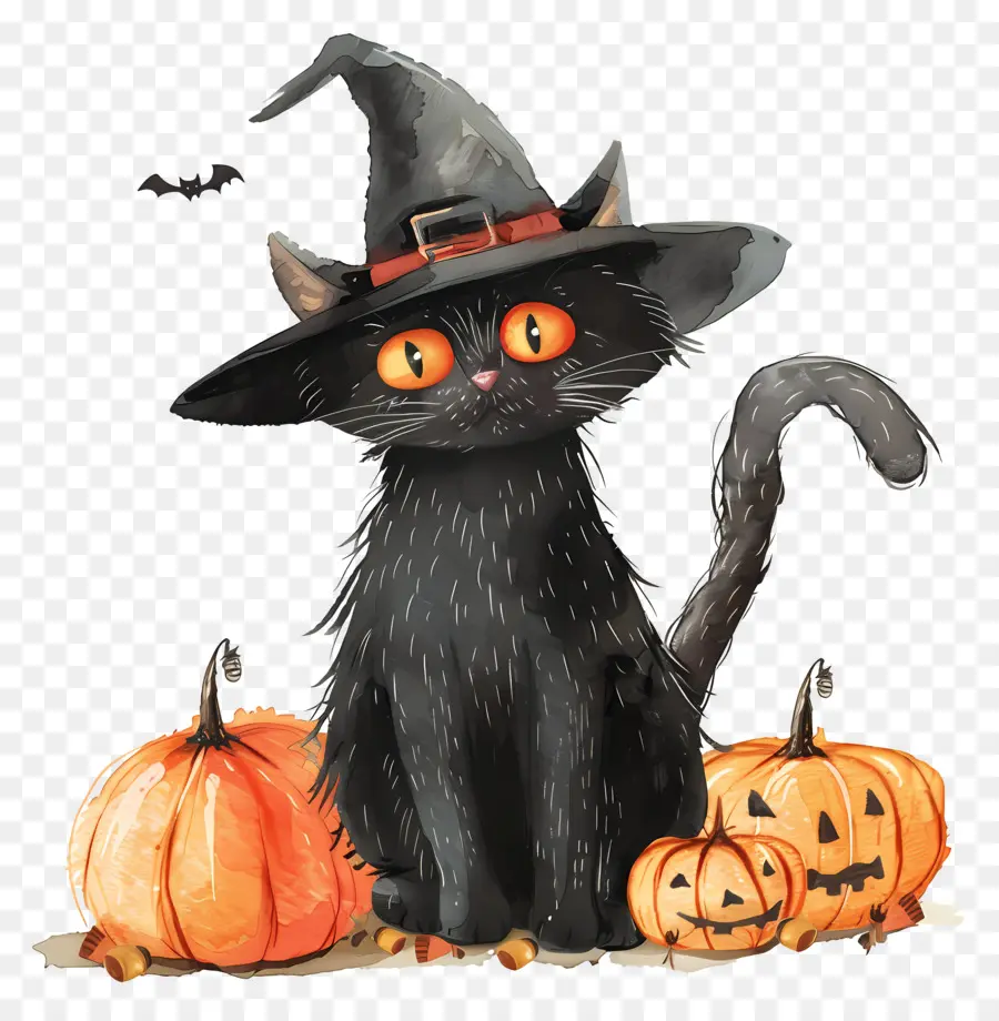 Kucing Halloween Yang Lucu，Kucing Hitam Dengan Labu PNG