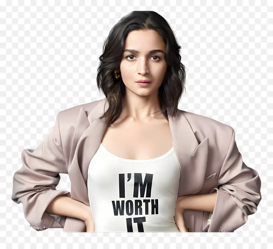 Alia Bhatt，Wanita Berblazer Dengan Kemeja Teks PNG