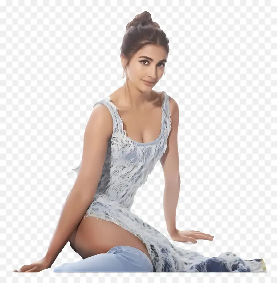 Pooja Hegde，Wanita Dengan Gaun Biru PNG