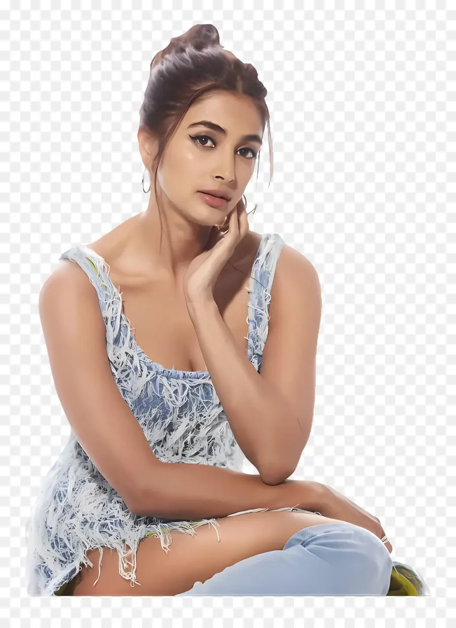 Pooja Hegde，Wanita Dengan Gaun Biru PNG