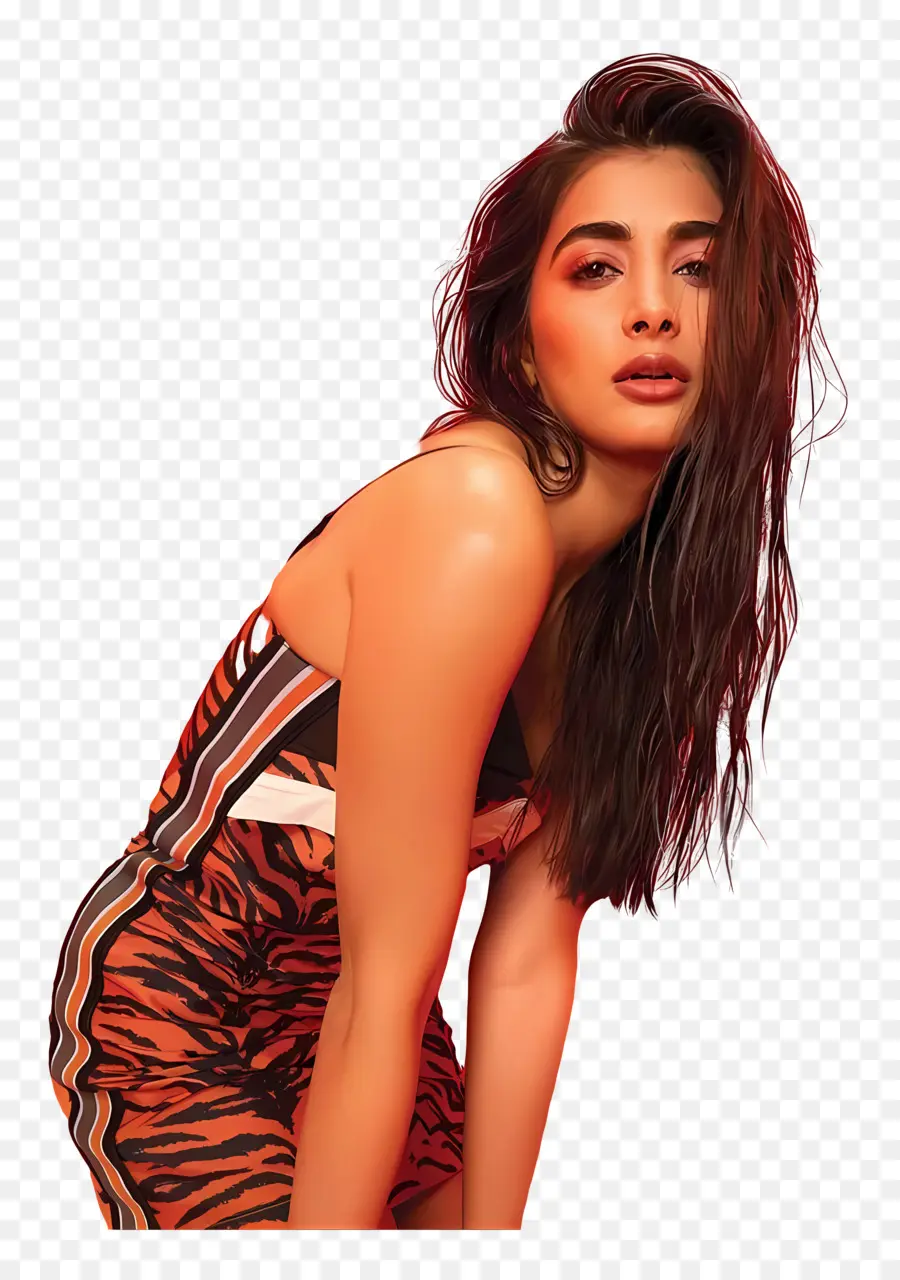 Pooja Hegde，Wanita Dengan Gaun Bermotif PNG