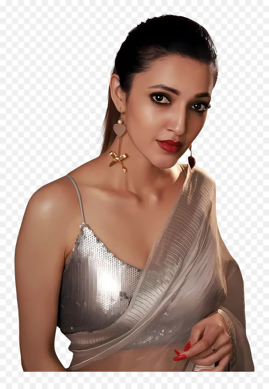 Neha Shetty，Wanita Dengan Saree Perak PNG