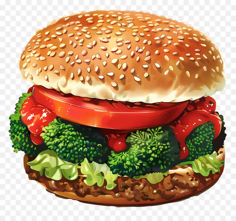 Burger Vegetarian，Burger Realistis PNG