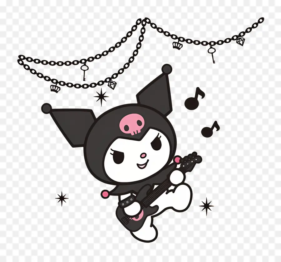 Kuromi，Karakter Kartun Bermain Gitar PNG