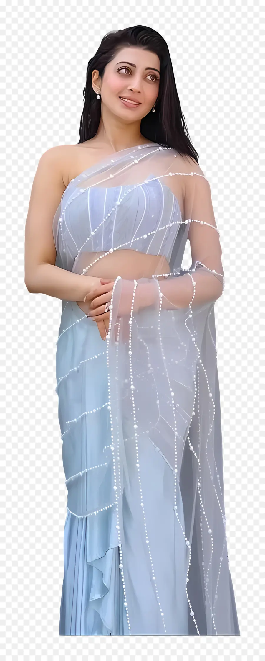 Pranitha Subhash，Wanita Dengan Saree Biru PNG