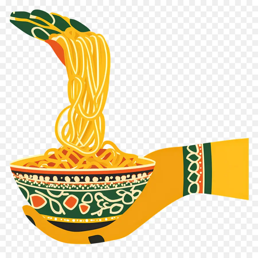 Tangan India，Tangan Yang Dihiasi Dengan Semangkuk Mie PNG