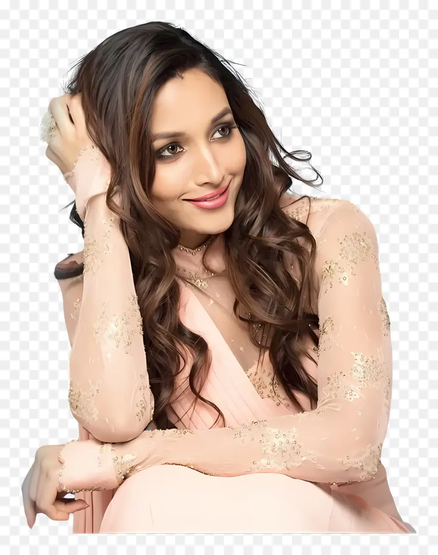 Srinidhi Shetty，Gaun Merah Muda PNG