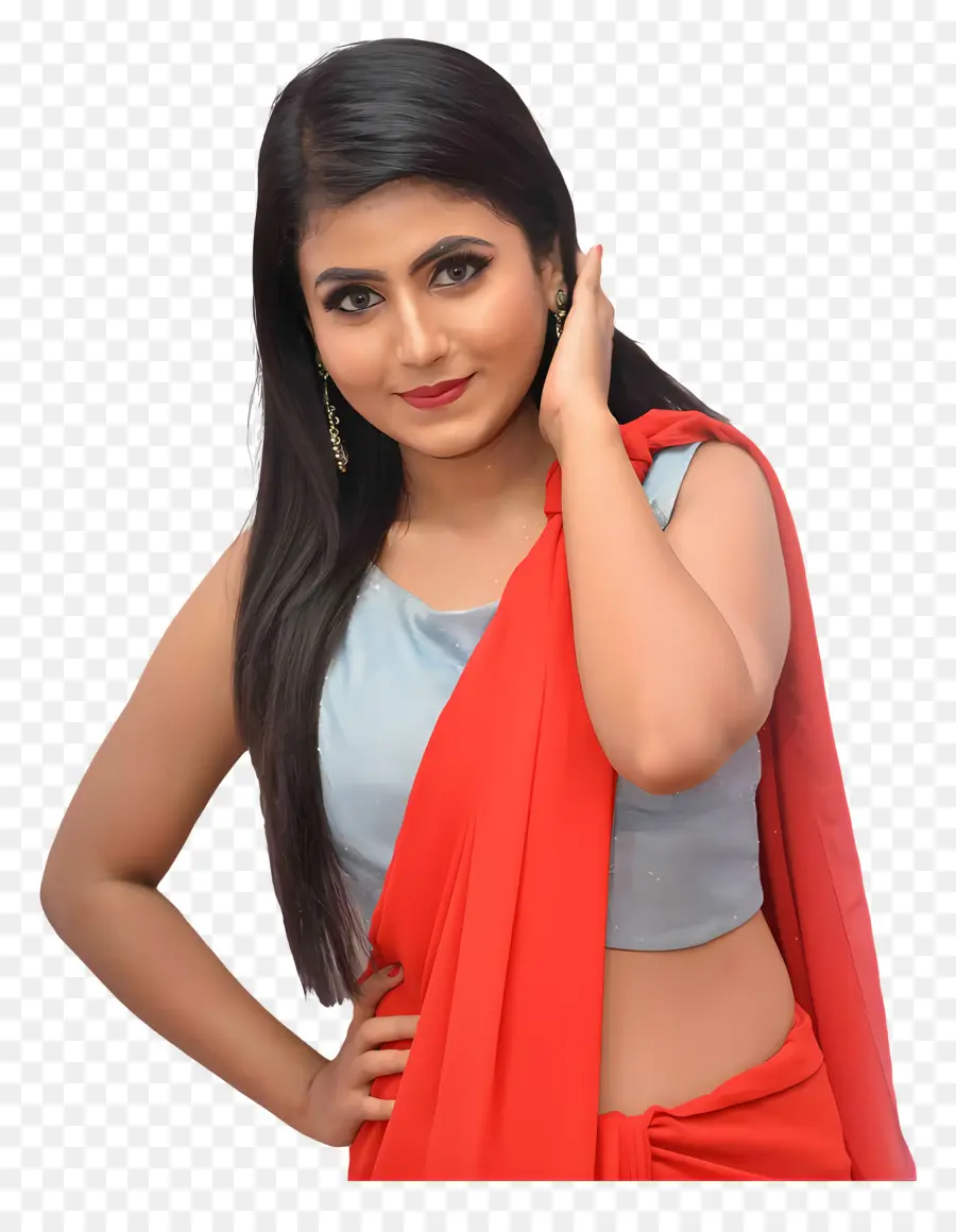 Kavya Ramesh，Wanita Berbaju Sari Merah PNG