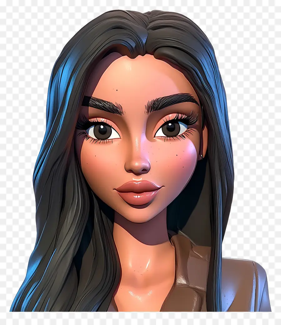 Kim Kardashian，Karakter 3d Dengan Rambut Panjang PNG