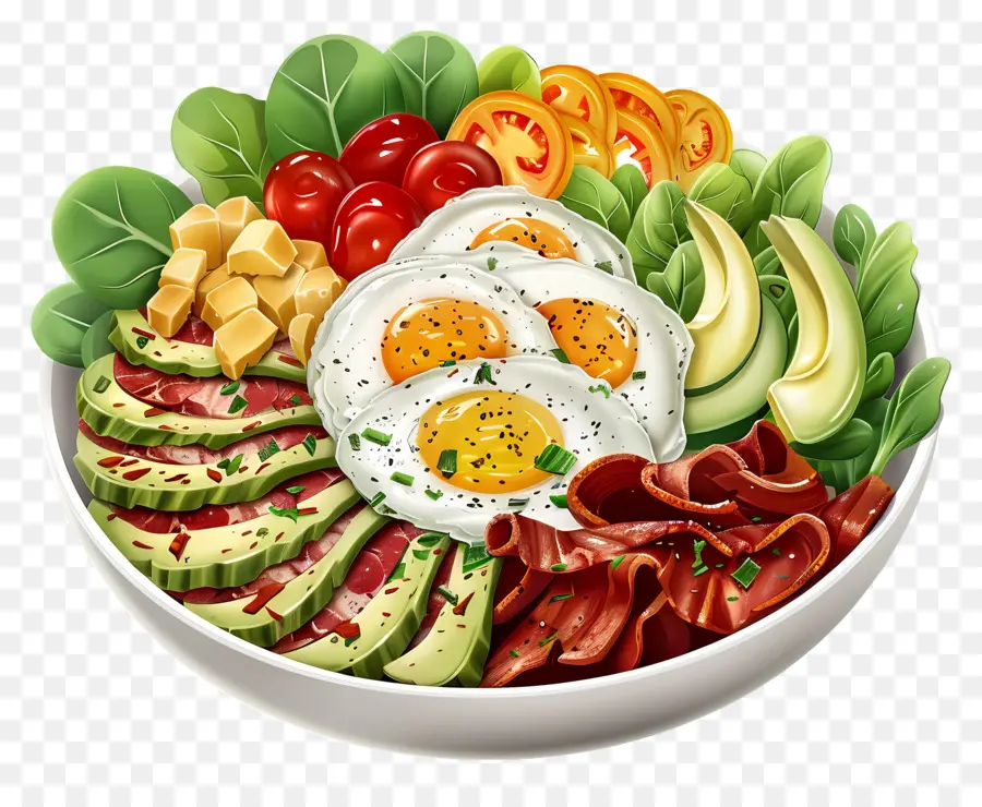 Salad Cobb，Mangkuk Salad Berwarna Warni PNG