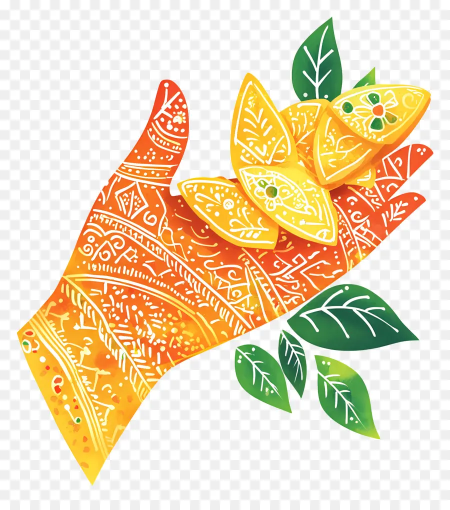 Tangan India，Tangan Henna Dengan Lemon PNG