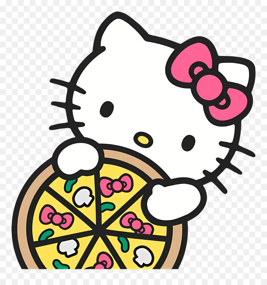 Halo Kitty，Kucing Putih Dengan Pizza PNG