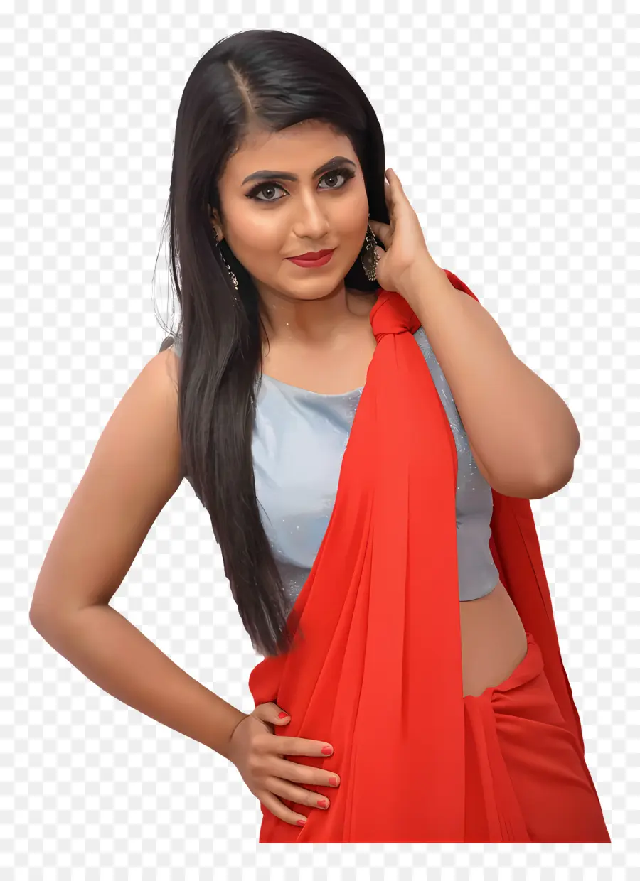 Kavya Ramesh，Wanita Berbaju Sari Merah PNG