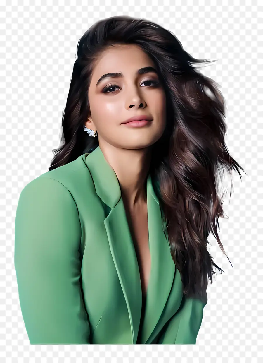 Pooja Hegde，Wanita Berpakaian Hijau PNG