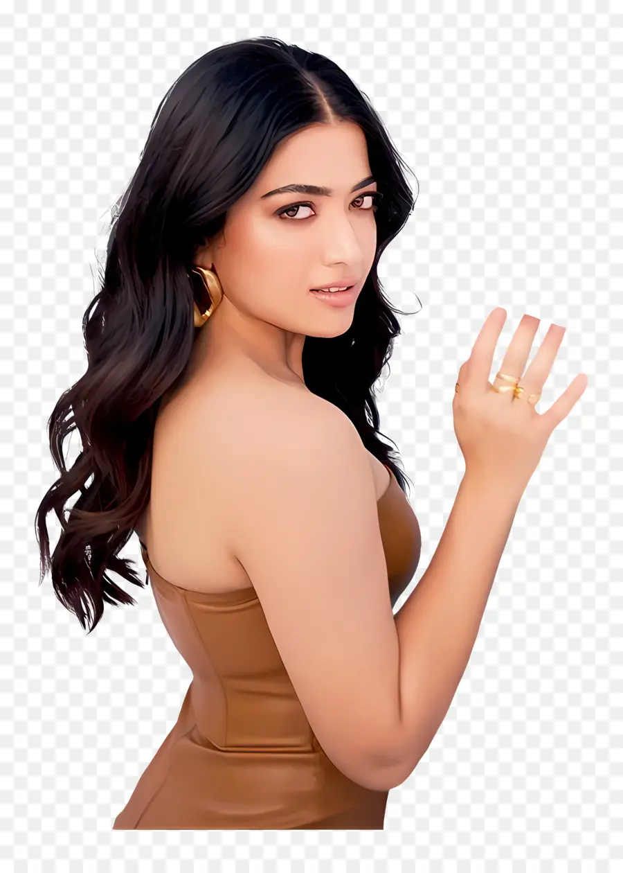 Rashmika Mandanna，Gaun Coklat PNG