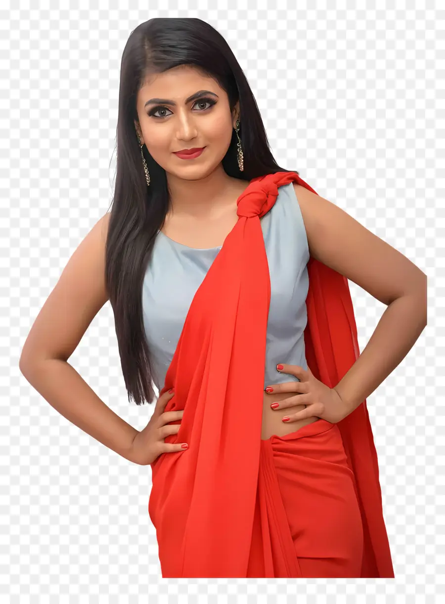 Kavya Ramesh，Wanita Berbaju Sari Merah PNG