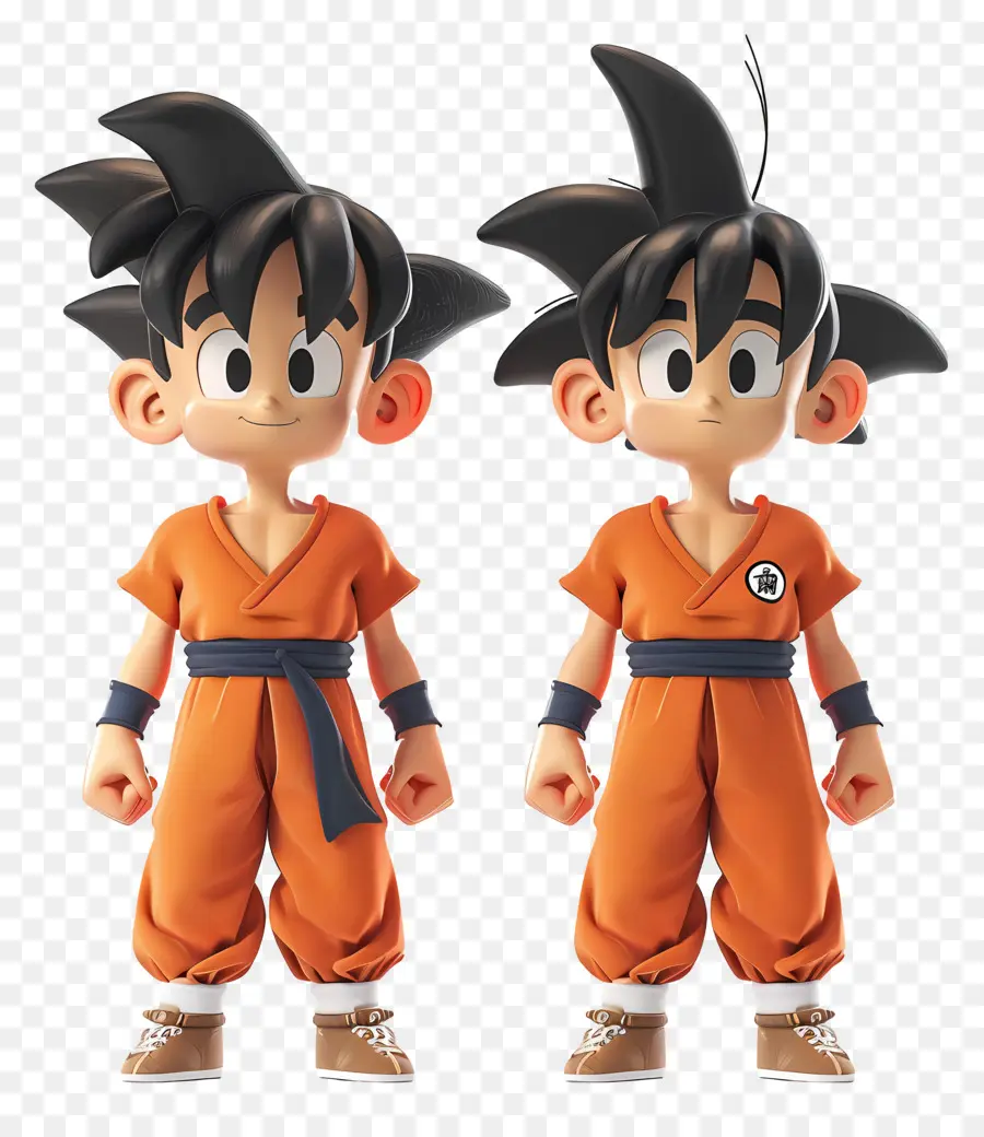 Goku，Dua Anak Laki Laki Berpakaian Oranye PNG