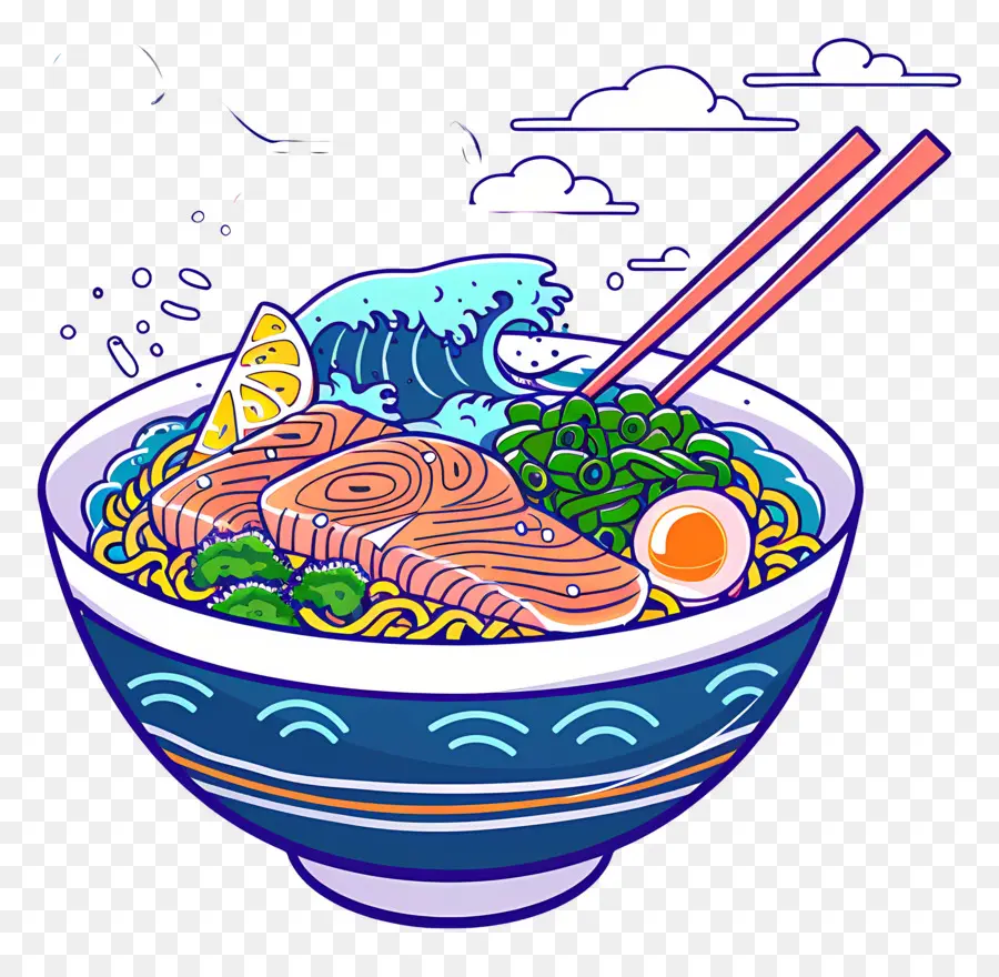 Semangkuk Ramen，Mangkuk Mie Salmon PNG