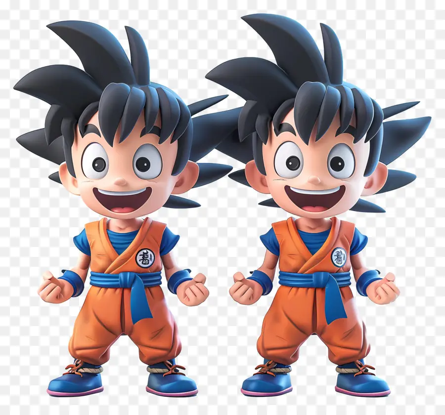 Goku，Dua Anak Laki Laki Berpakaian Oranye PNG