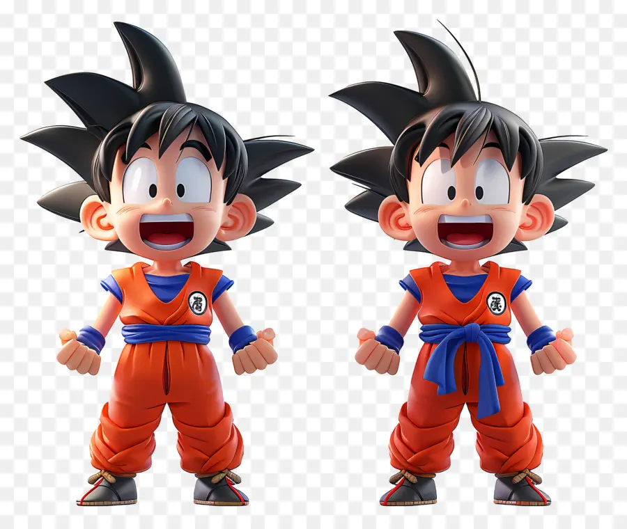 Goku，Dua Anak Laki Laki Berpakaian Oranye PNG