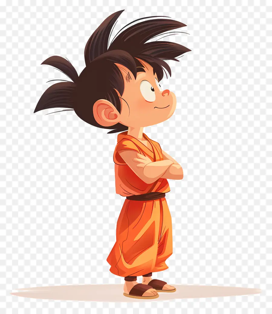 Goku，Bocah Kartun Dengan Tampilan Samping Gi Oranye PNG