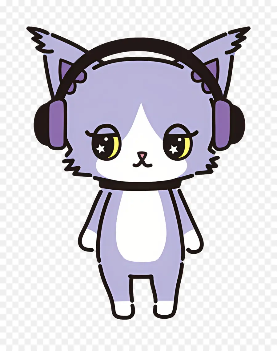 Kucing Pemukul，Kucing Ungu Dengan Headphone PNG