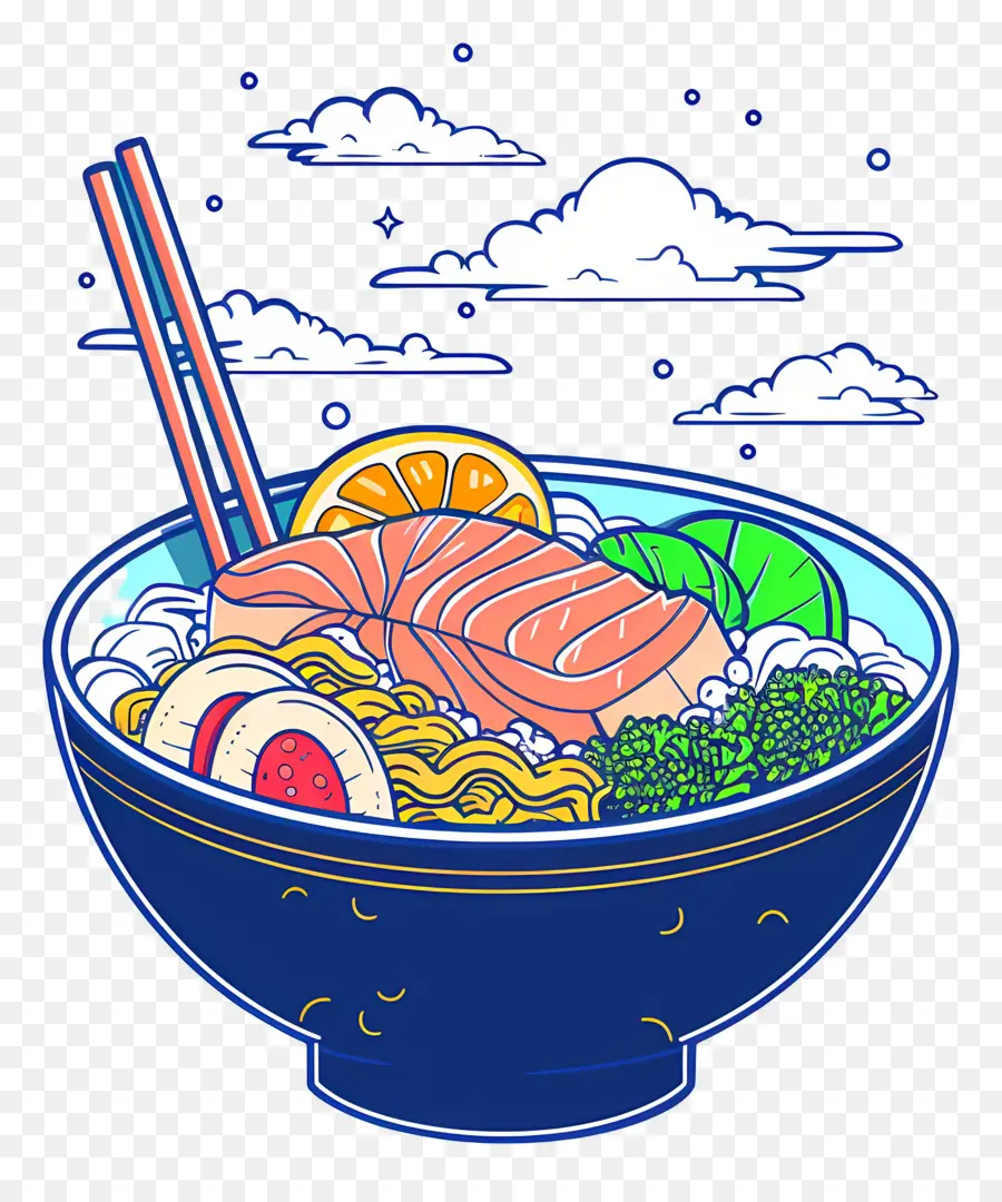 Semangkuk Ramen，Mangkuk Mie Salmon PNG