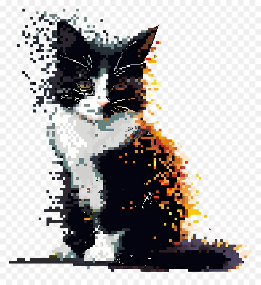 Kucing Piksel，Kucing Hitam Putih Piksel PNG