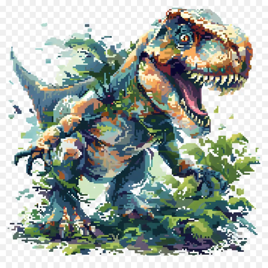 Dinosaurus Piksel，Dinosaurus Hijau PNG