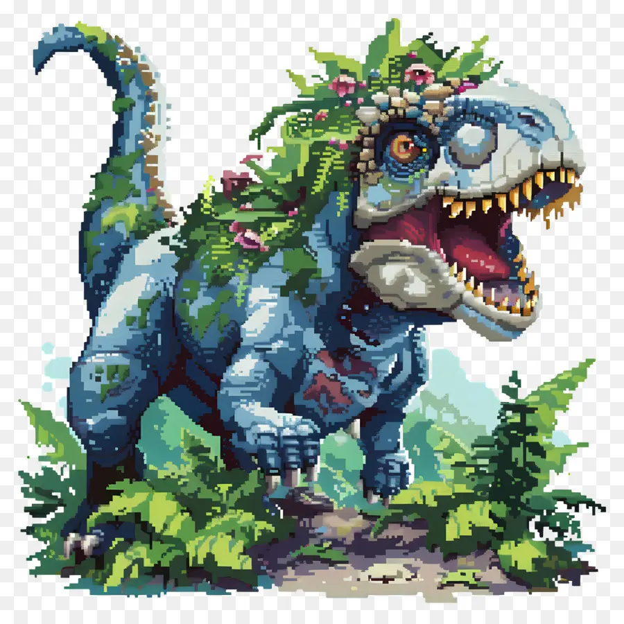 Dinosaurus Piksel，Dinosaurus Biru PNG