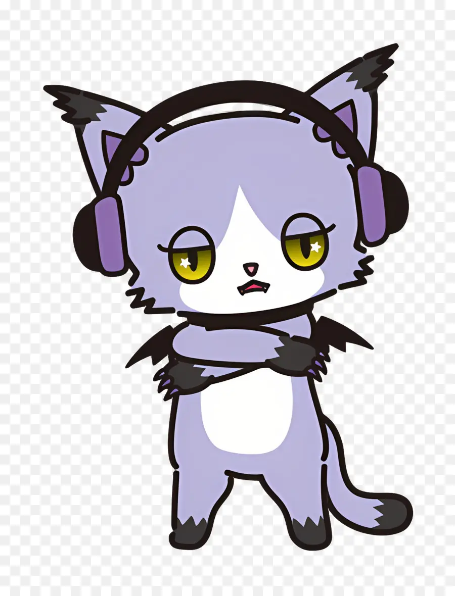 Kucing Pemukul，Kucing Ungu Dengan Headphone PNG