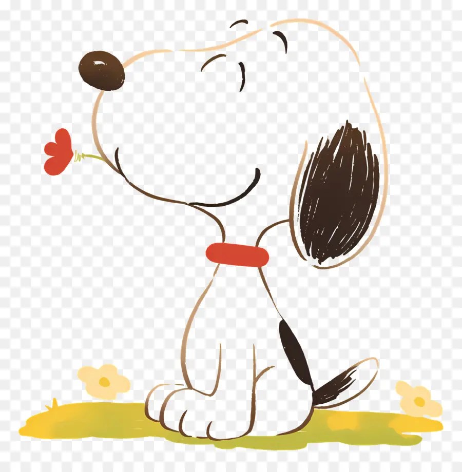 Snoopy，Anjing Kartun Dengan Bunga PNG