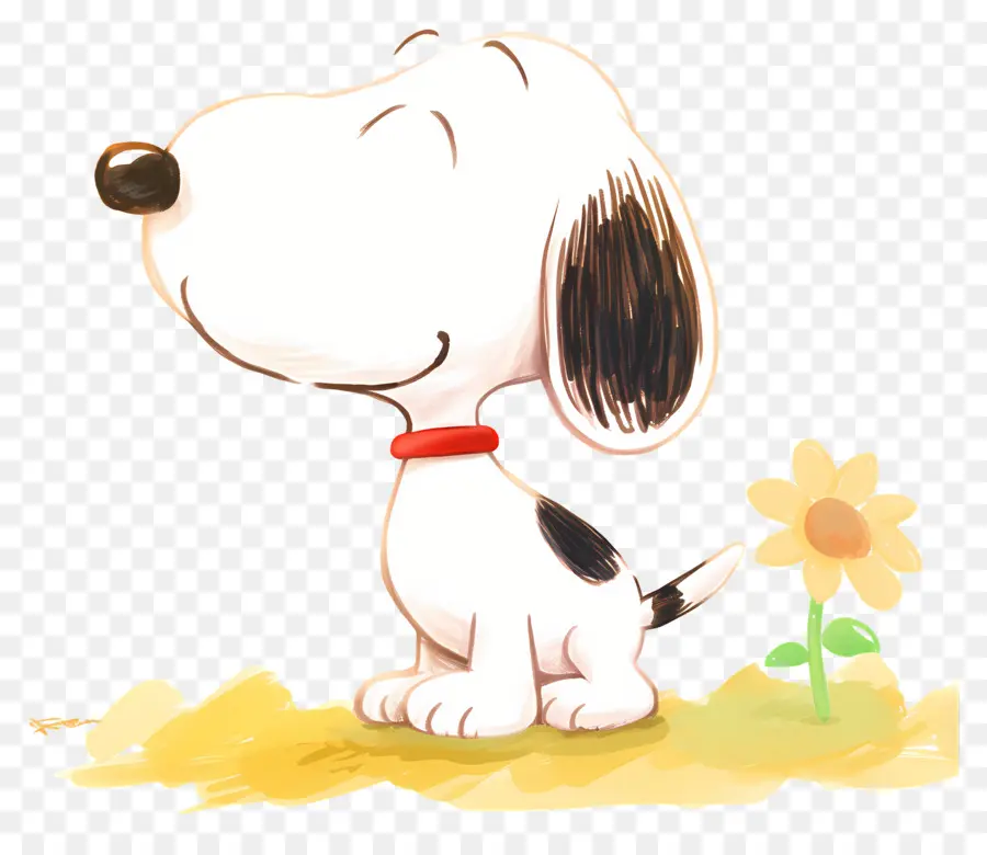 Snoopy，Anjing Kartun Dengan Bunga PNG