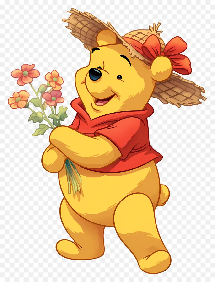 Winnie Si Beruang，Beruang Kuning Dengan Bunga PNG