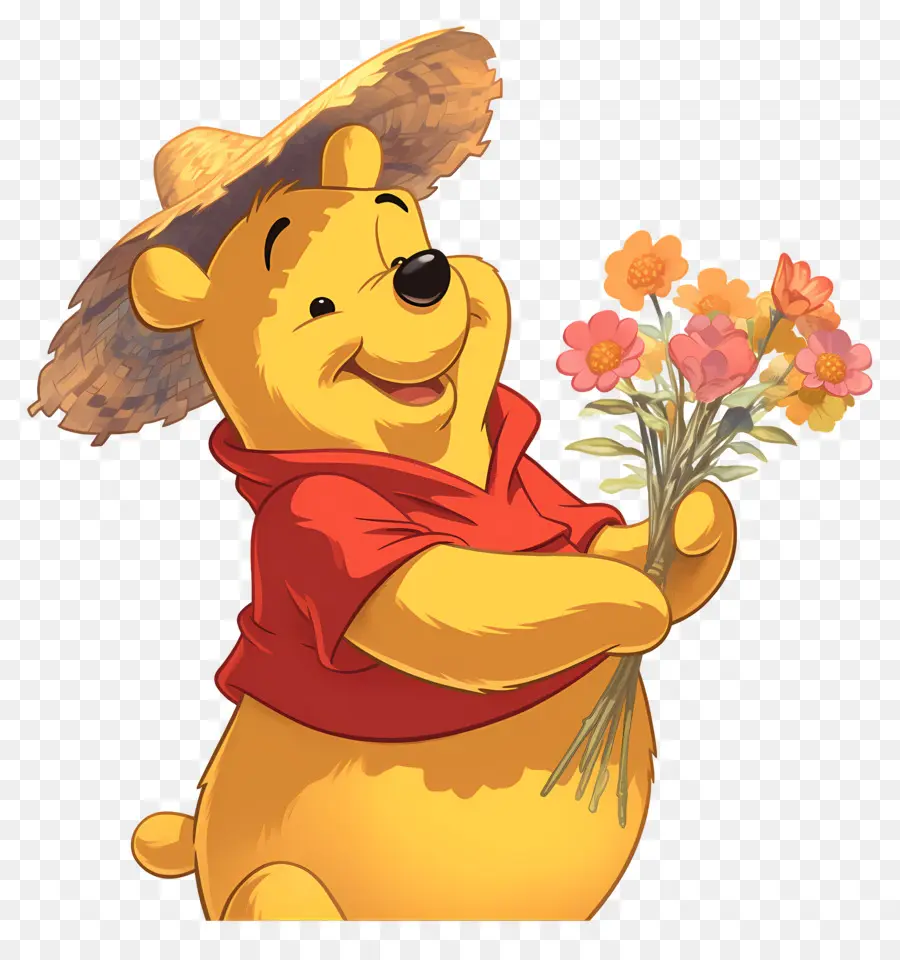 Winnie Si Beruang，Beruang Kuning Dengan Bunga PNG