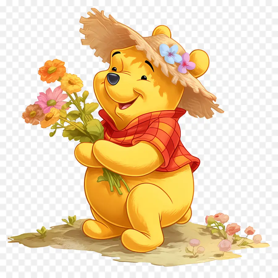 Winnie Si Beruang，Beruang Kuning Dengan Bunga PNG