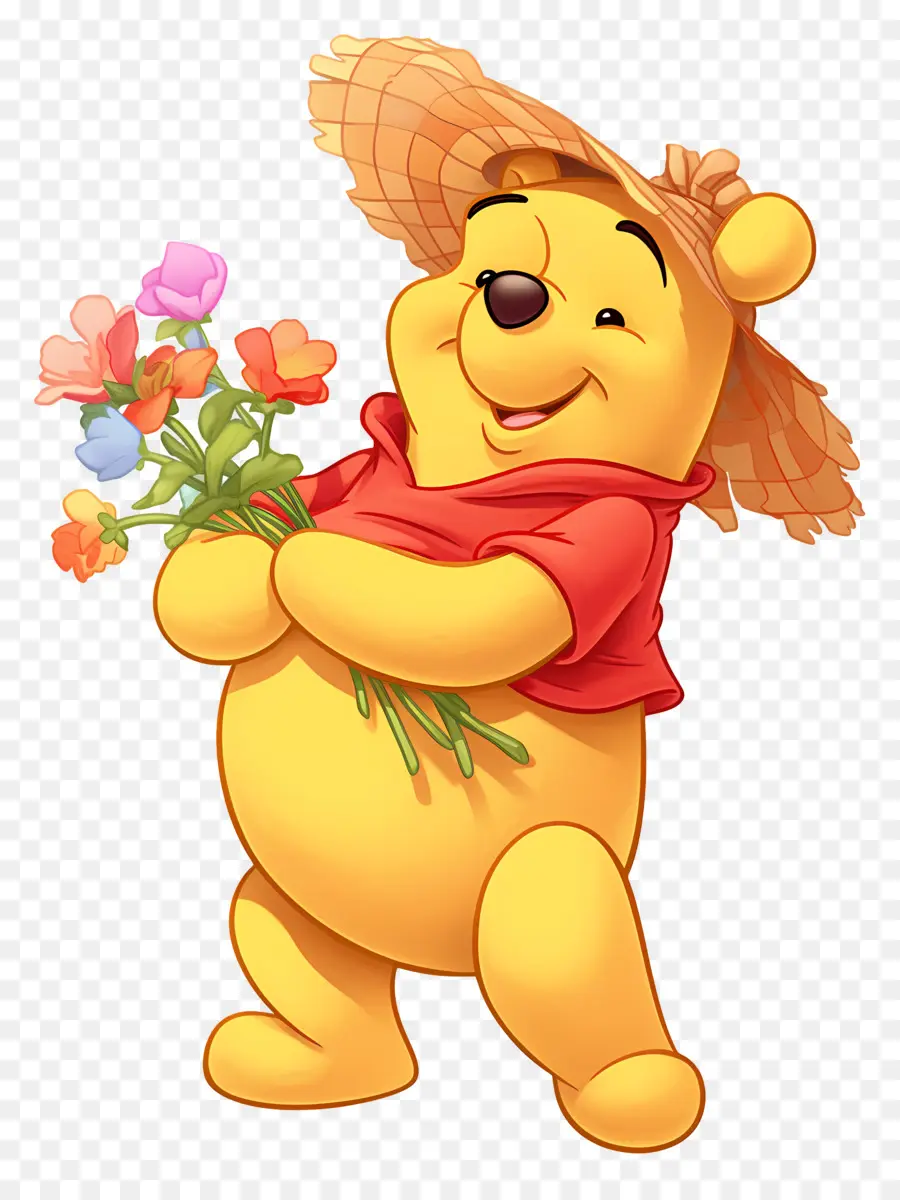 Winnie Si Beruang，Beruang Kuning Dengan Bunga PNG