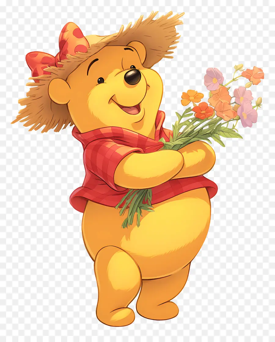 Winnie Si Beruang，Beruang Kuning Dengan Bunga PNG