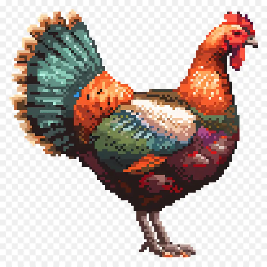 Pixel Thanksgiving Turki，Ayam Berwarna Warni PNG